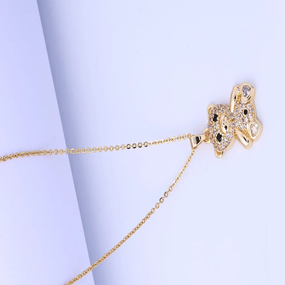 Titanium steel teddy bear pendant with sparkling crystal details