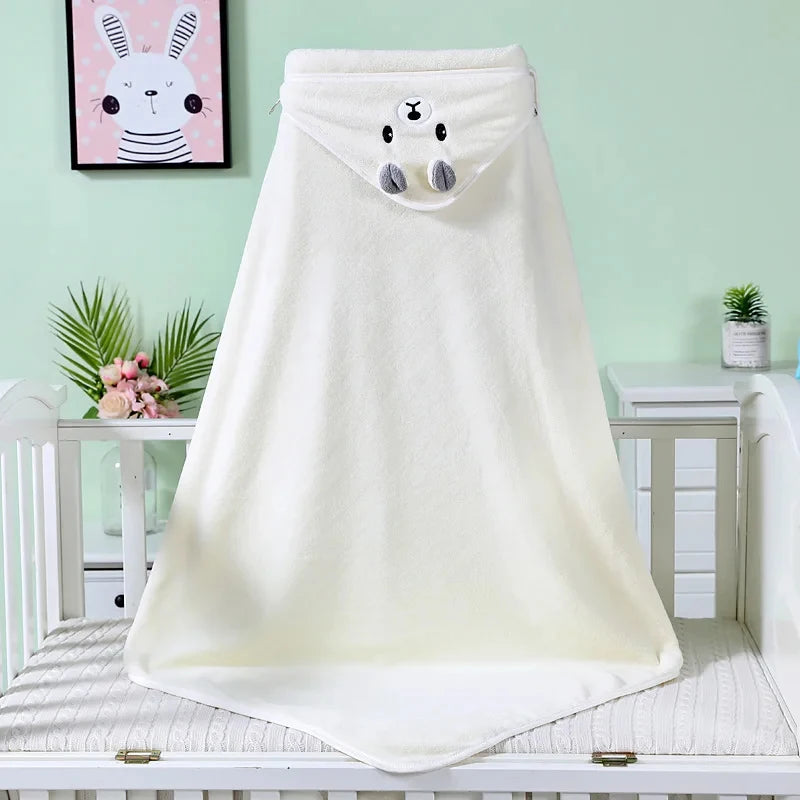 Baby Hooded Bath Towel Blanket – Soft Coral Fleece Cartoon Animal Wrap | Newborn & Toddler Swaddle Bathrobe (0–2 Years)