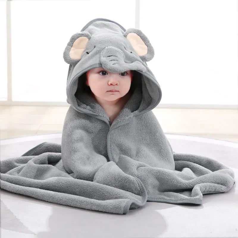 Baby Hooded Bath Towel Blanket – Soft Coral Fleece Cartoon Animal Wrap | Newborn & Toddler Swaddle Bathrobe (0–2 Years)
