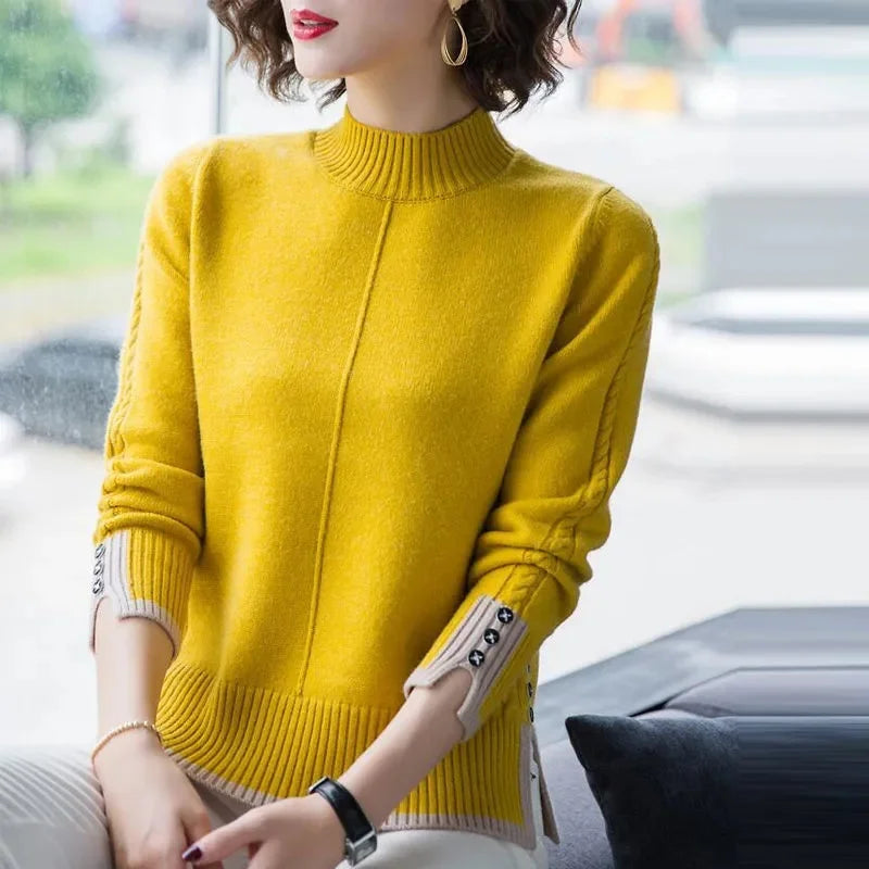 Stretch Knitted Turtleneck Sweater for Women – Soft Slim Fit Long Sleeve Pullover | Spring & Autumn Base Layer Top
