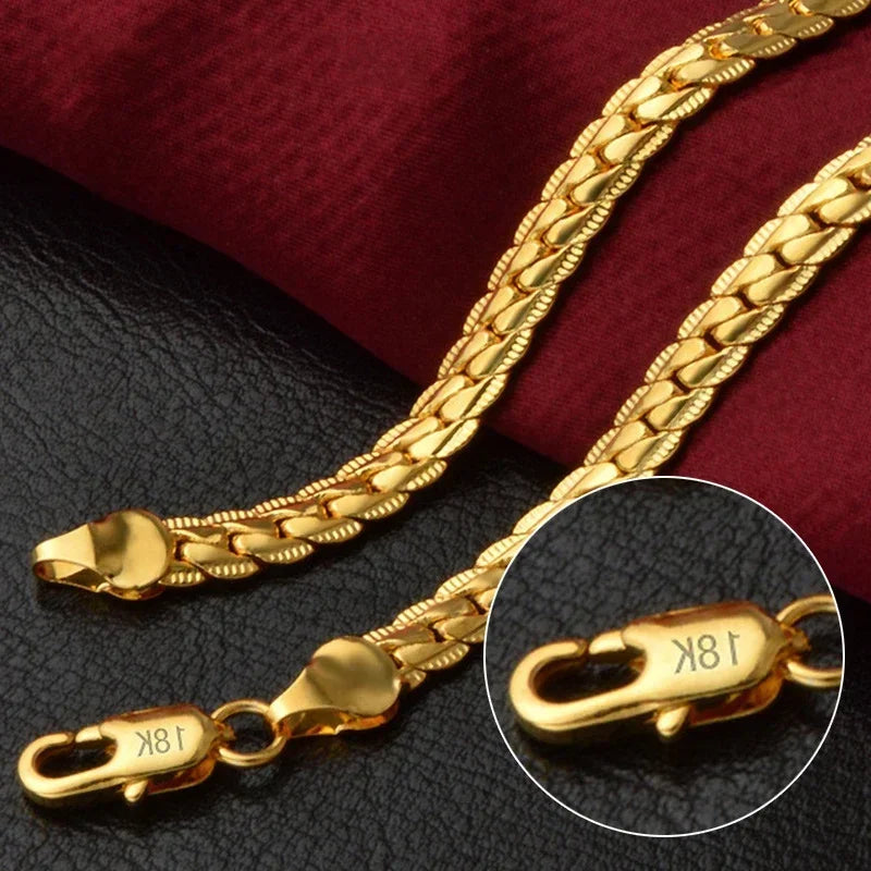 18K Gold & Silver 6mm Chain Necklace – Unisex Fashion Jewelry for Men & Women | 8-18-20-24 Inch Sideways Link Necklace