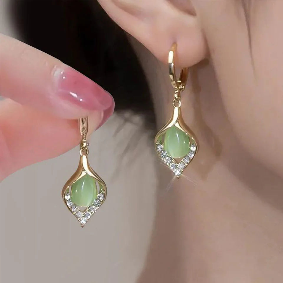 Angel Eye Tulip Petal Hoop Earrings – Gold Plated Rhinestone Inlay | Women’s Party Jewelry