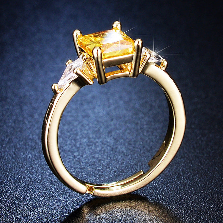 Rectangular Colored Gems Women's All-match Special-interest Design Adjustable Ring
