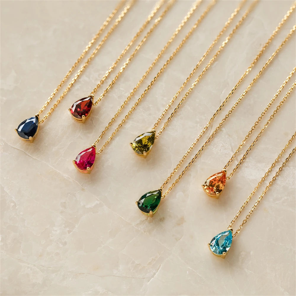 Gold Birthstone Necklace – Boho 12-Month Peridot Green Zircon Pendant Choker for Women