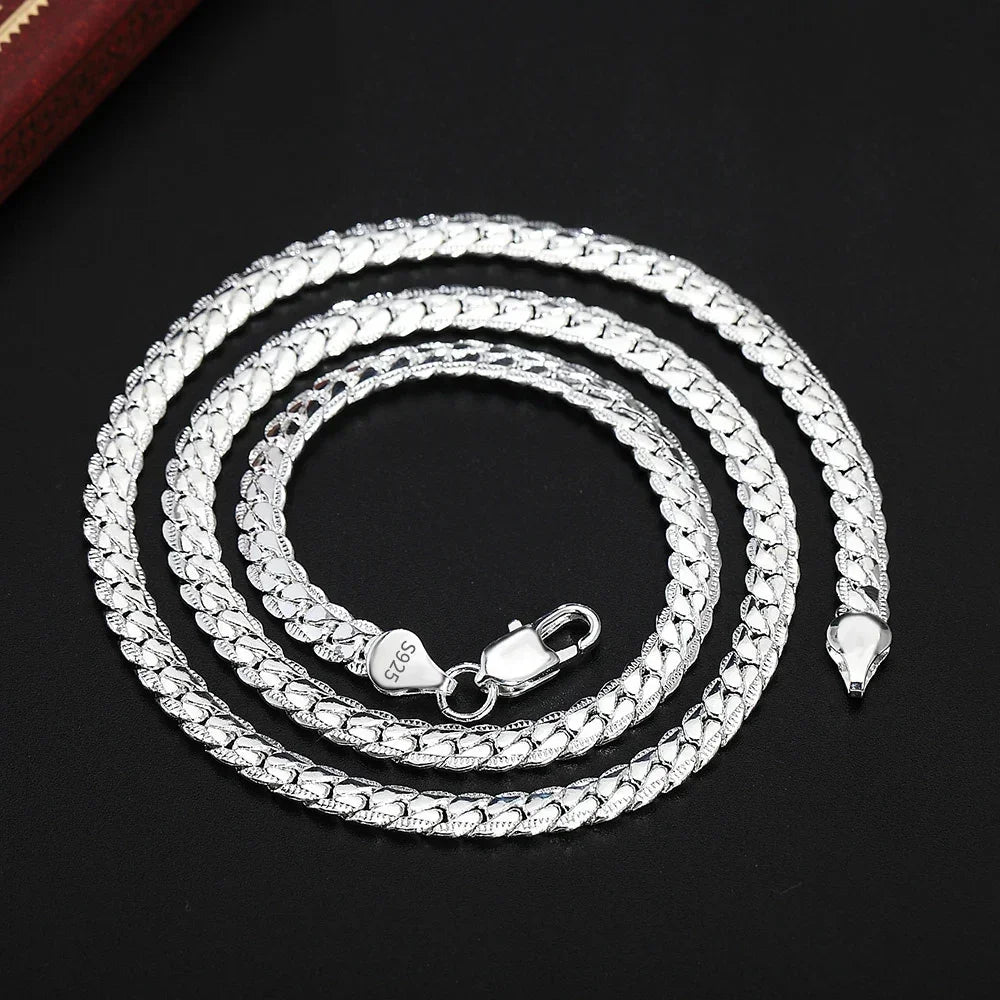18K Gold & Silver 6mm Chain Necklace – Unisex Fashion Jewelry for Men & Women | 8-18-20-24 Inch Sideways Link Necklace
