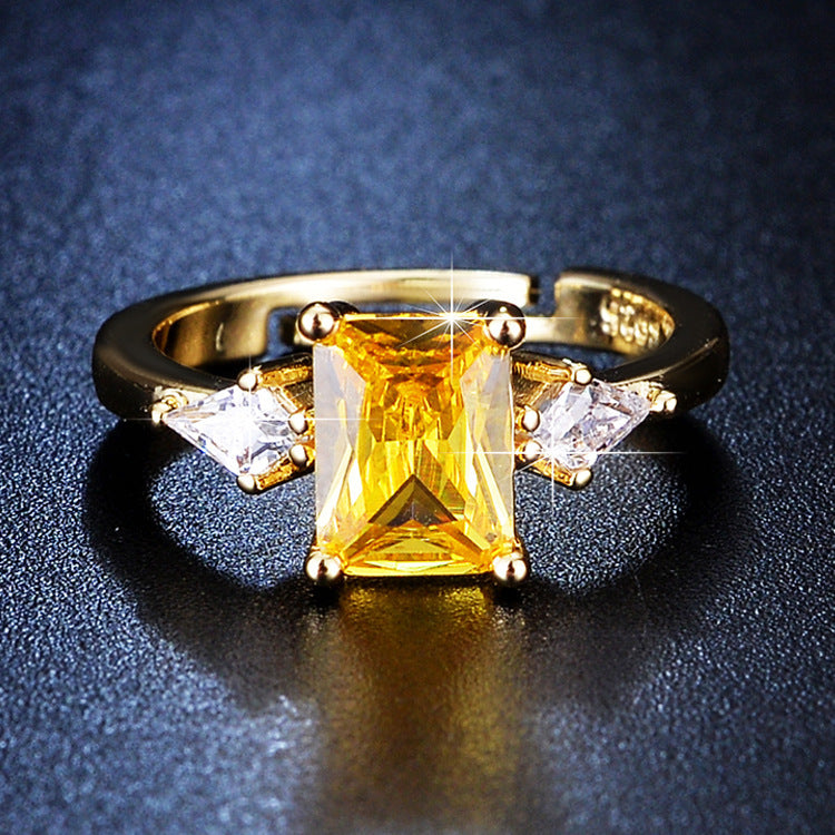 Rectangular Colored Gems Women's All-match Special-interest Design Adjustable Ring