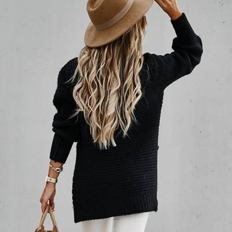 Women’s Loose Split Thick Knit Sweater – Half High Neck Long Sleeve Pullover | Korean Autumn & Winter Fashion Top