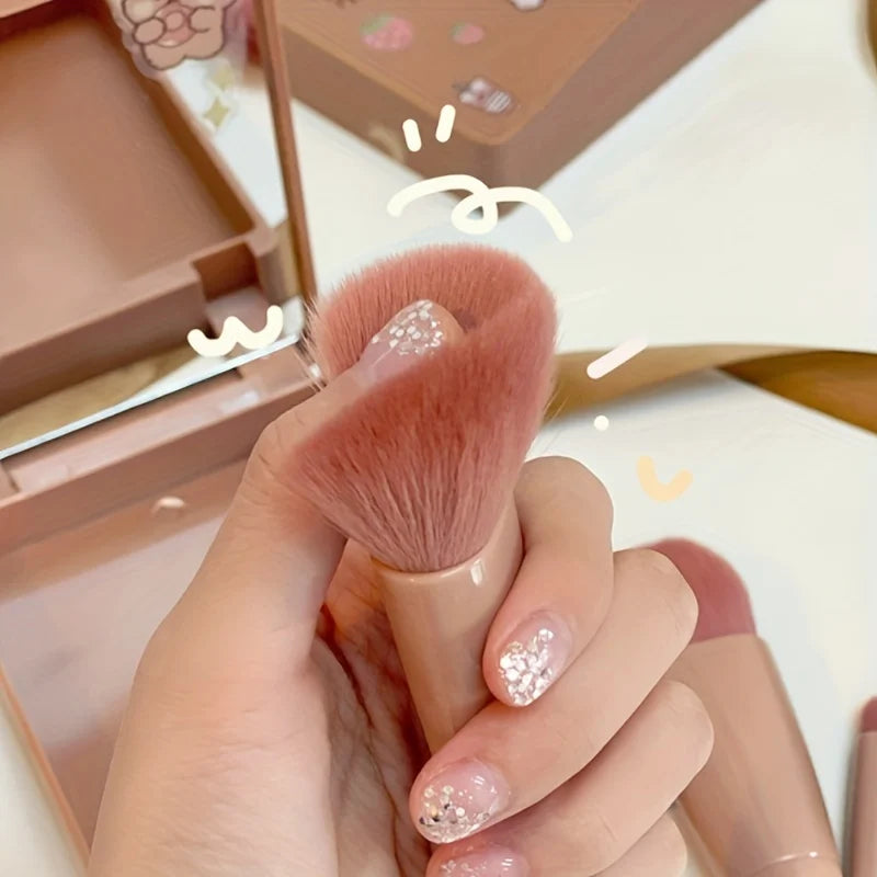 5-Piece Portable Makeup Brush Set with Mirror – Foldable Mini Travel Makeup Kit | Compact Beauty Essentials for On-the-Go