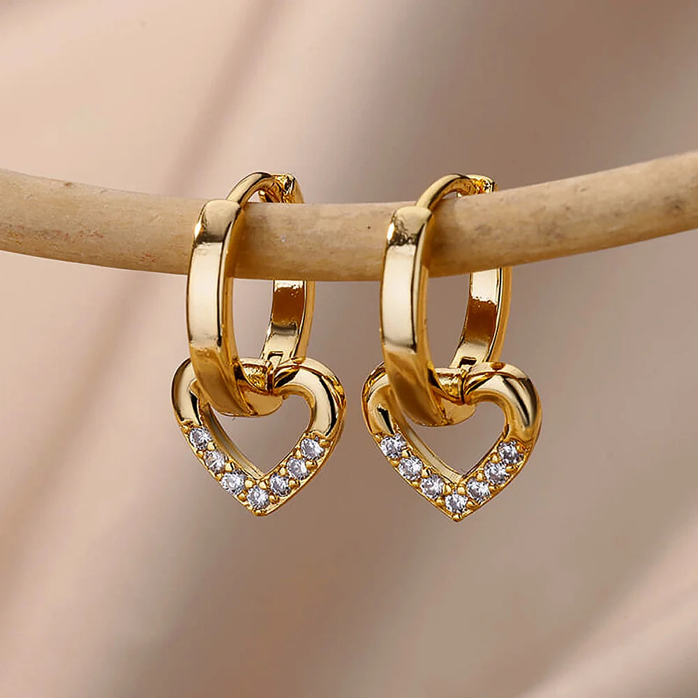 Hollow zircon heart earrings for women – gold stainless steel luxury jewelry