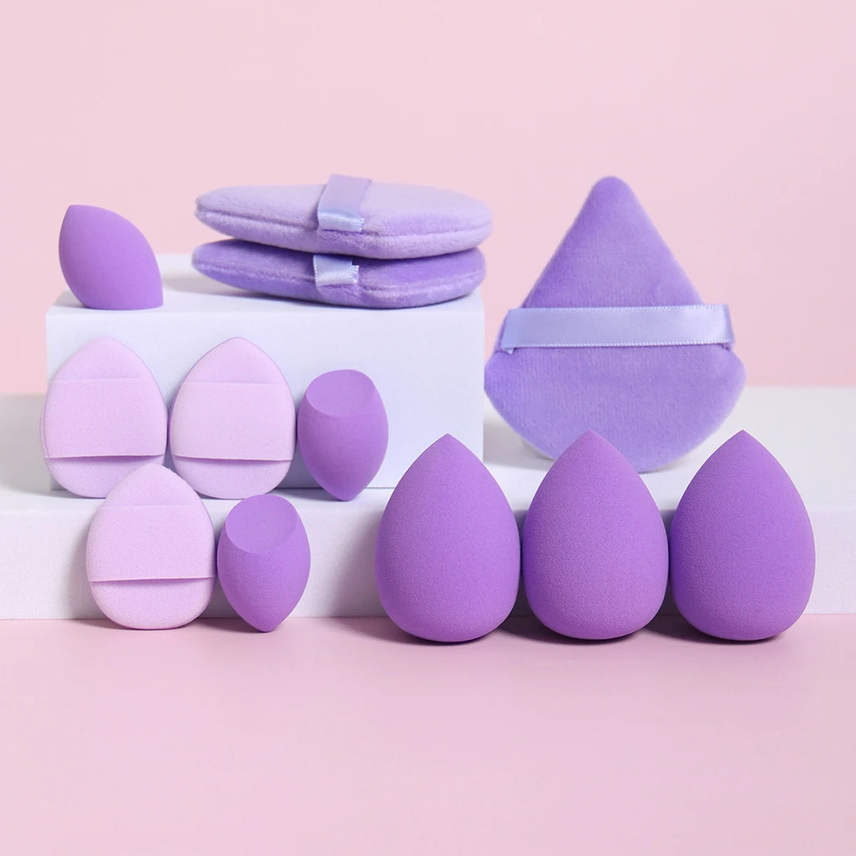 12-Piece All-Purpose Makeup Sponge Set – Loose Powder Puffs, Air Cushion Puffs & Beauty Eggs | Professional Blending Kit