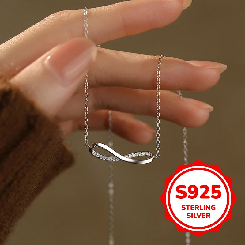 S925 Sterling Silver Infinity Necklace – Elegant Minimalist Jewelry for Women | Classic Light Luxury Daily Wear