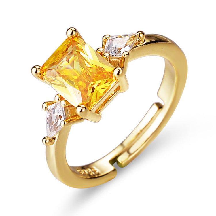 Rectangular Colored Gems Women's All-match Special-interest Design Adjustable Ring