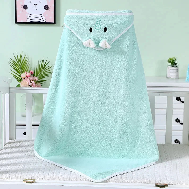 Baby Hooded Bath Towel Blanket – Soft Coral Fleece Cartoon Animal Wrap | Newborn & Toddler Swaddle Bathrobe (0–2 Years)