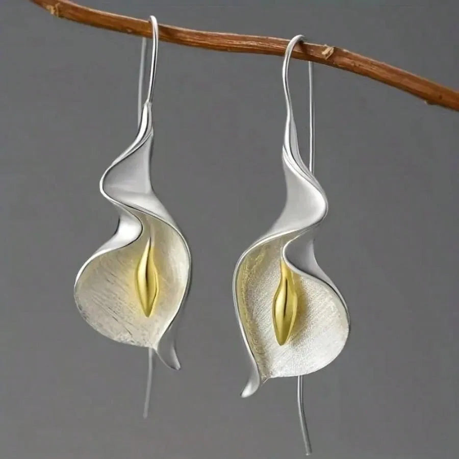 Angel Eye Tulip Petal Hoop Earrings – Gold Plated Rhinestone Inlay | Women’s Party Jewelry