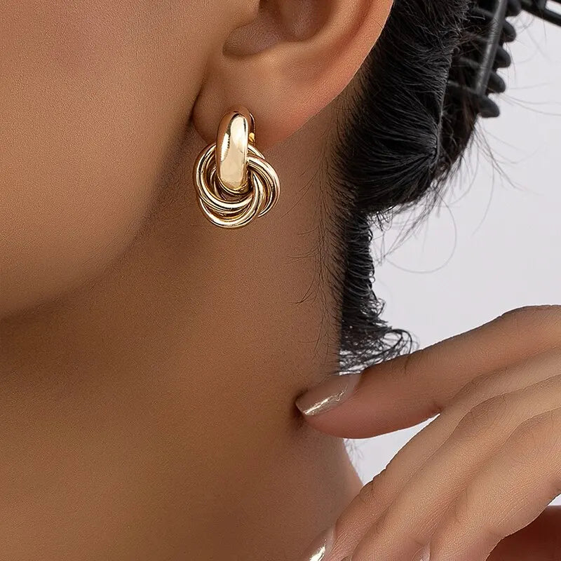 2-Pair Gold & Silver Knot Hoop Earring Set – Shiny Plated Trendy Jewelry for Women | Daily Wear & Gift Set