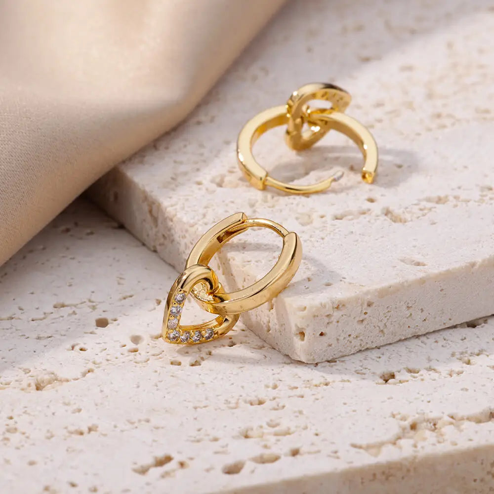 Hollow zircon heart earrings for women – gold stainless steel luxury jewelry