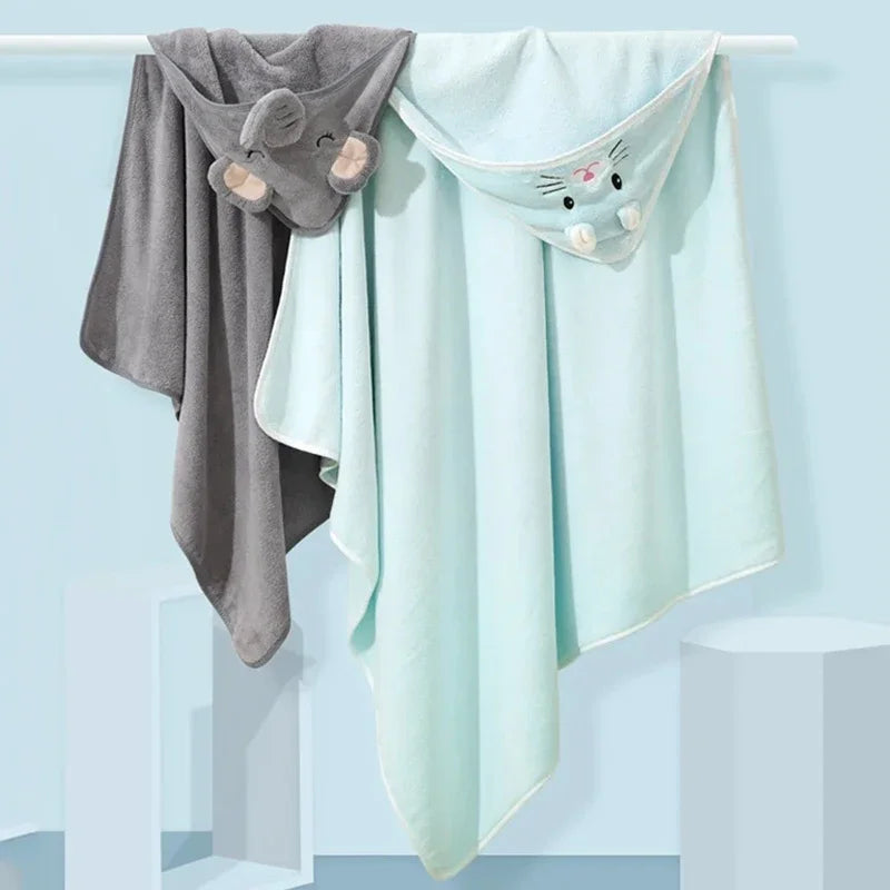 Baby Hooded Bath Towel Blanket – Soft Coral Fleece Cartoon Animal Wrap | Newborn & Toddler Swaddle Bathrobe (0–2 Years)