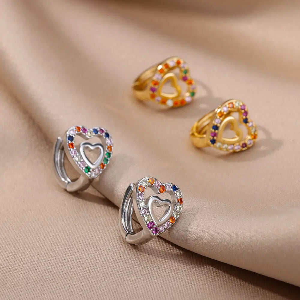 Hollow zircon heart earrings for women – gold stainless steel luxury jewelry