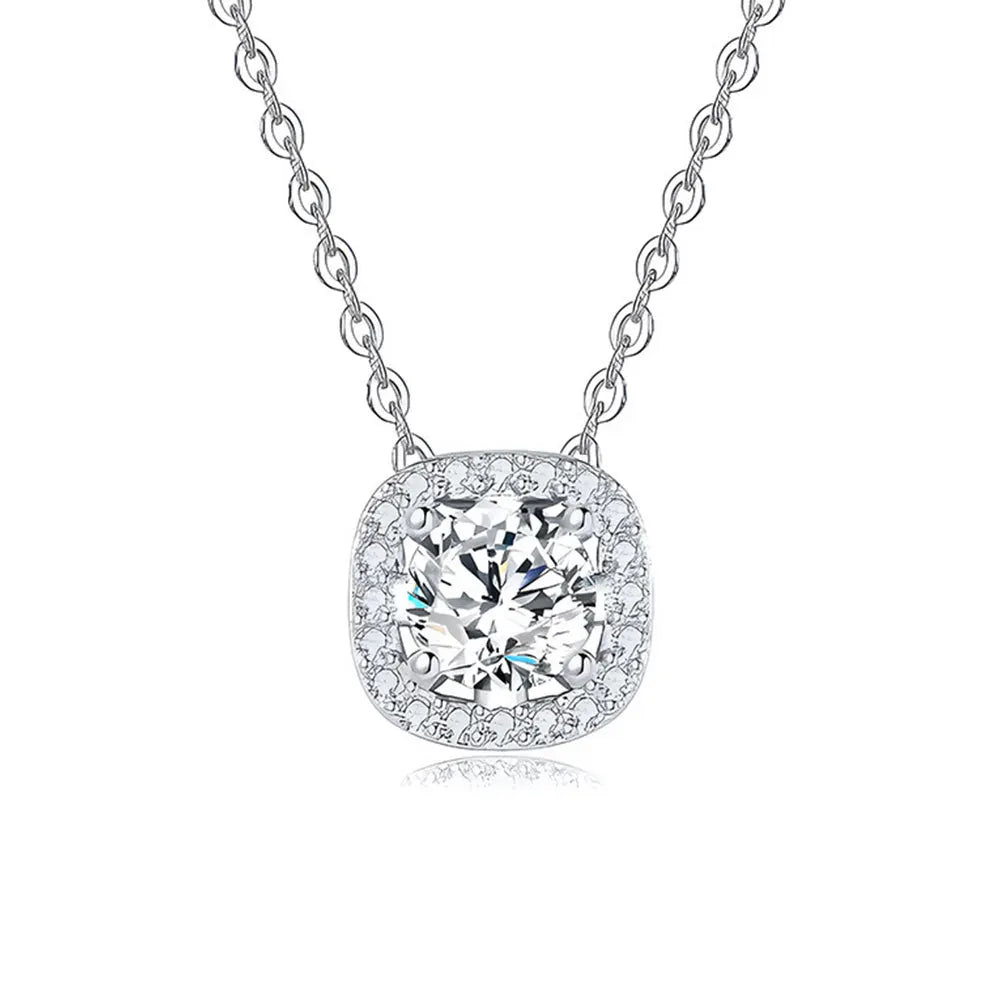 925 sterling silver necklace with square zircon diamond pendant for women
