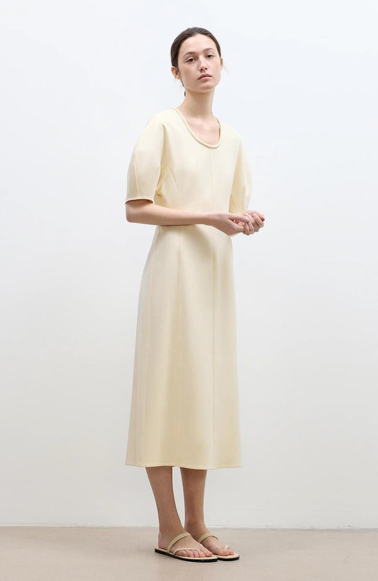 April Story 3D U-Neck Split-Waist Knitted Dress – elegant mercerized cotton curved skirt