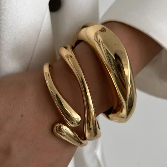 DIEZI vintage hip hop gold and silver metal cuff bangles – 3-style geometric bracelet set