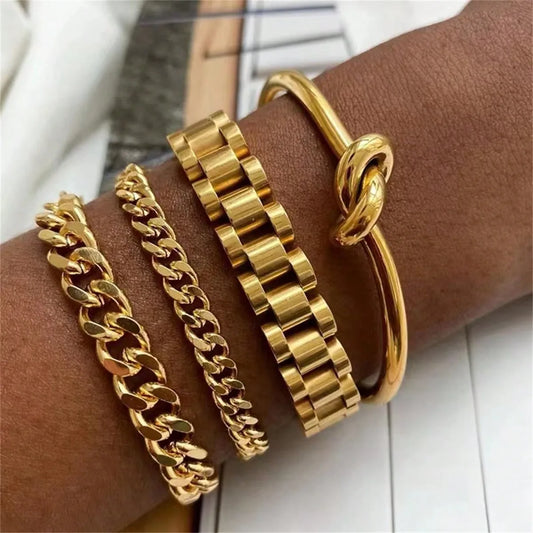 Vintage 18K gold plated chain bracelet for women and men