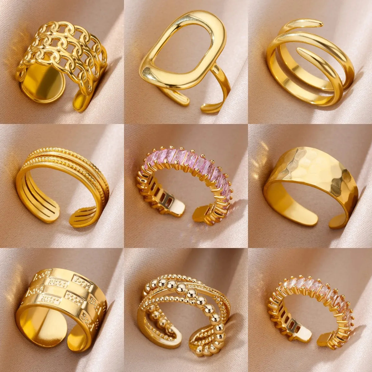 Classic gold 316L stainless steel ring for women – never fade luxury jewelry.