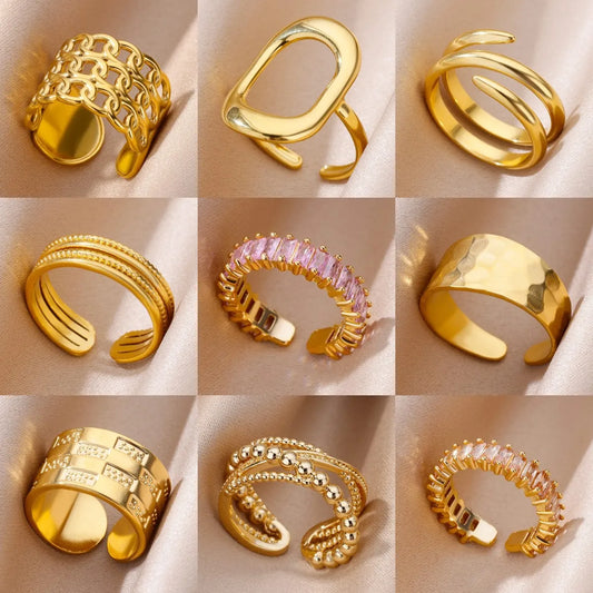 Classic gold 316L stainless steel ring for women – never fade luxury jewelry.