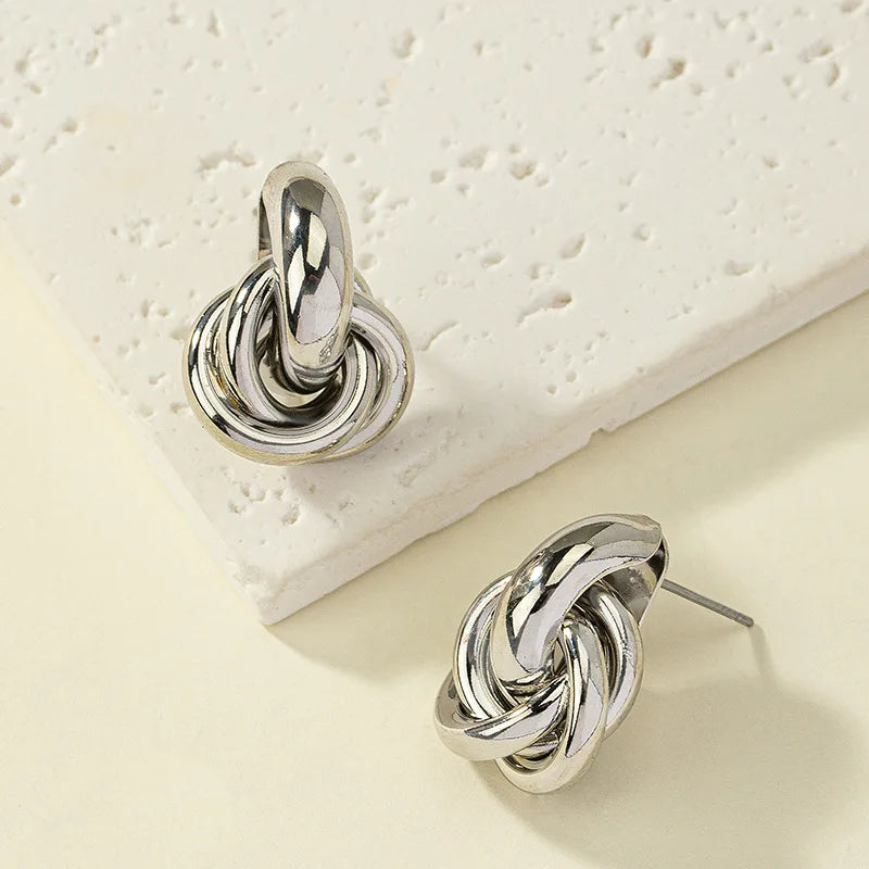 2-Pair Gold & Silver Knot Hoop Earring Set – Shiny Plated Trendy Jewelry for Women | Daily Wear & Gift Set
