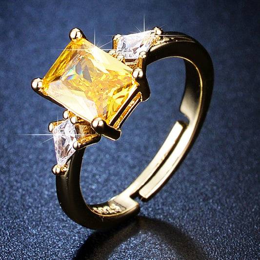 Rectangular Colored Gems Women's All-match Special-interest Design Adjustable Ring