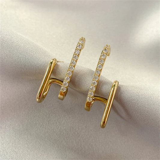 rregular U-shaped gold earrings for women – crystal luxury jewelry