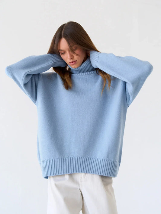 Blubelle women’s oversized turtleneck sweater – thick warm autumn winter knit pullover.