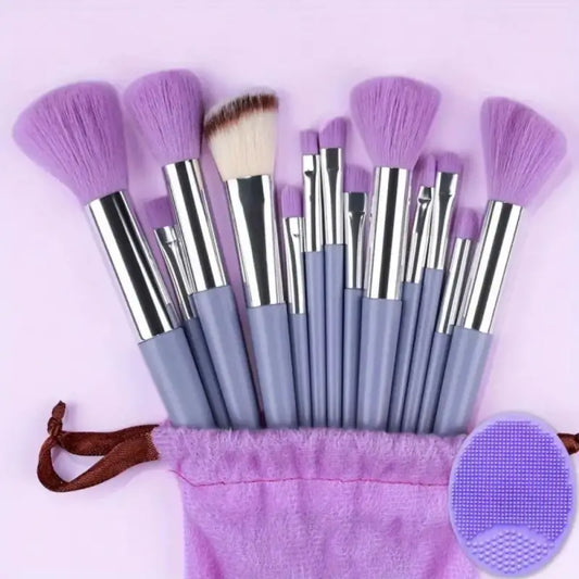 Soft fluffy makeup brush set with kabuki, powder, and eyeshadow brushes