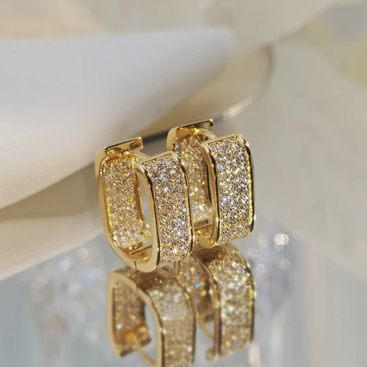 Huitan bling bling CZ hoop earrings for women – gold and silver options