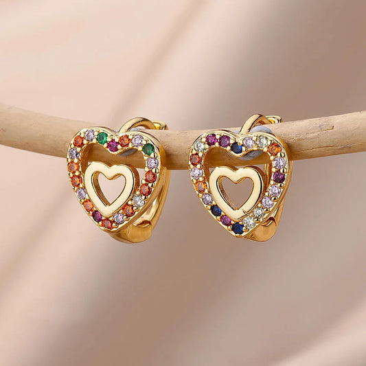 Hollow zircon heart earrings for women – gold stainless steel luxury jewelry