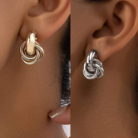 -pair gold and silver knot hoop earring set for women – shiny plated trendy jewelry