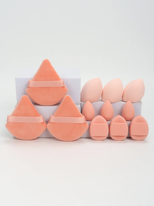 12-piece makeup sponge set with powder puffs, air cushions, and beauty eggs